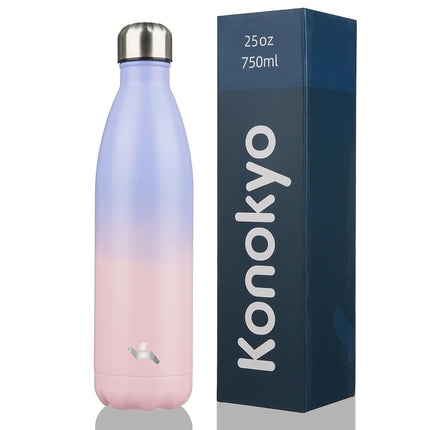 Konokyo Insulated Water Bottles,25oz Double Wall Stainless Steel Vacumm Metal Flask for Sports Travel,Pastel Sunset