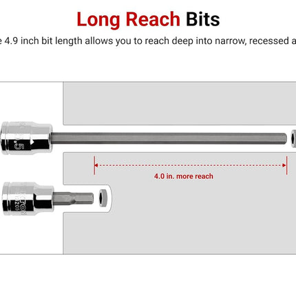 TEKTON 3/8 Inch Drive Long Hex Bit Socket Set, 19-Piece (1/8-3/8 in, 3-10 mm) | SHB91315