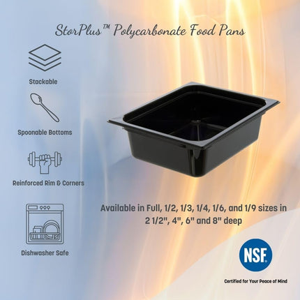 Carlisle FoodService Products Storplus Food Storage Container Food Pan, Chafing Pan for Catering, Buffets, Restaurants, Polycarbonate (Pc), 1/6 Size 4 Inches Deep, Black, (Pack of 6)