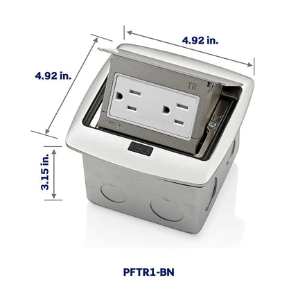 Leviton PFTR1-BN Pop-Up Floor Box with 15 Amp, Tamper-Resistant Outlet, Brushed Nickel