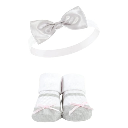 Hudson Baby set de diadema y calcetines para bebé niña, rosa gris, 1 unidad (paquete de 1)