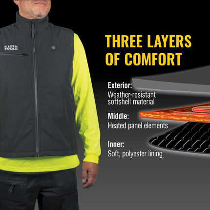 Klein Tools Lightweight Heated Vest with Battery Pack, Black, Medium