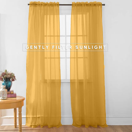 Elegant Comfort 2-Piece Sheer Panel with 2inch Rod Pocket - Window Curtains 40-inch Width X 84-inch Length, Gold