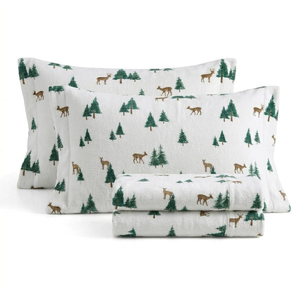 Eddie Bauer Warm Breathable Cotton Flannel Bedding with Deep Pockets, Brushed for Extra Softness, Cozy Home Decor, Oeko-Tex Certified, Deer Hollow, Twin
