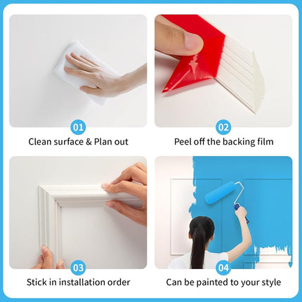 Art3d Peel and Stick Door & Wall Moulding Kit, Self-Adhesive Paintable Wainscoting Panels for Wall Decor, 1 Set-3 Frames, Top 88x56 CM & Miidle 15x56 CM & Bottom 51x56 CM