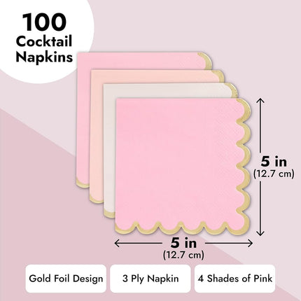Sparkle and Bash Scallop Napkins for Parties (5 x 5 in, Light Pink, 100 Pack)