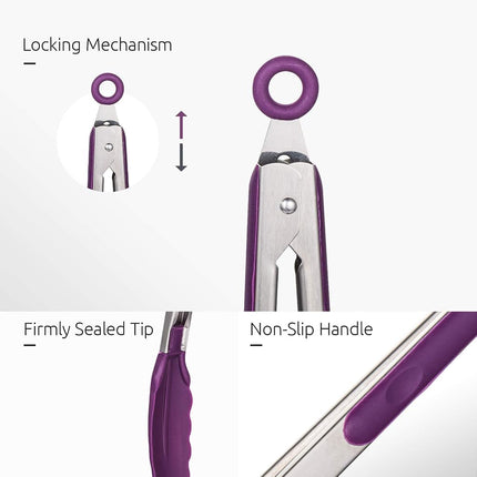 U-Taste 315℃ Heat Resistant Silicone Kitchen Tong 7/9/12in (Purple)