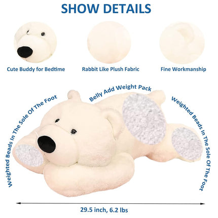 ronivia Weighted Stuffed Animals, 29.5" 6.2lbs Weighted Bear Stuffed Animal Toy Cute White Bear Plush Pillow Weighted Plush Animals Toy