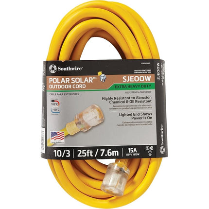Polar/Solar 1787 10/3 15-Amp Sjeo Outdoor Extension Cord with Lighted End, 25-Foot