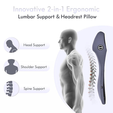 FLORICH Integrated Car Seat Lumbar Support Pillow & Car Neck Pillow Memory Foam Back Cushion for Driving Car Seat Back Support Pillow for Car Seats Driver Back Neck Sciatica Pain Relief Cushion, Blue