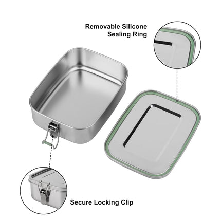 Stainless Steel Lunch Box - 800ml, Eco & Recyclable Food Container, Leakproof & Dishwasher Safe, BPA Free, On-The-Go Eating Design for Adults & Teens