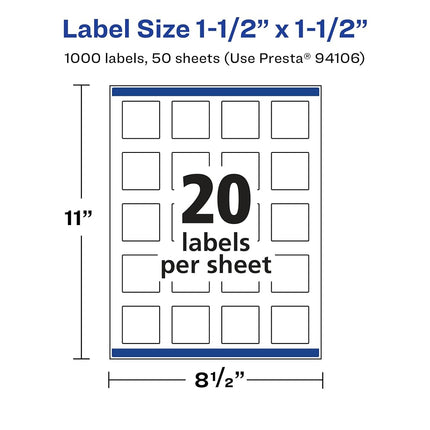 Avery Etiquetas cuadradas transparentes brillantes con Sure Feed, 3,8 x 3,8 cm, 1000 etiquetas transparentes brillantes, imprimibles hasta el borde, aptas para impresoras láser/de inyección de tinta