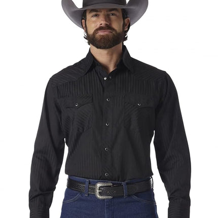Wrangler Men's 75214bkt button down shirts, Black, L Tall UK