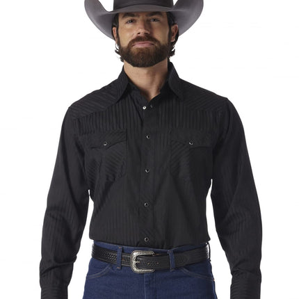 Wrangler Men's 75214bkt button down shirts, Black,