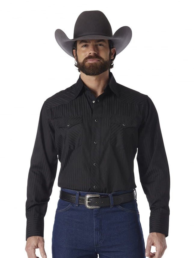 Wrangler Men's 75214bkt button down shirts, Black,