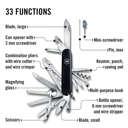 Victorinox Swiss Army Pocket Knife Swiss Champ with 33 Functions, Black