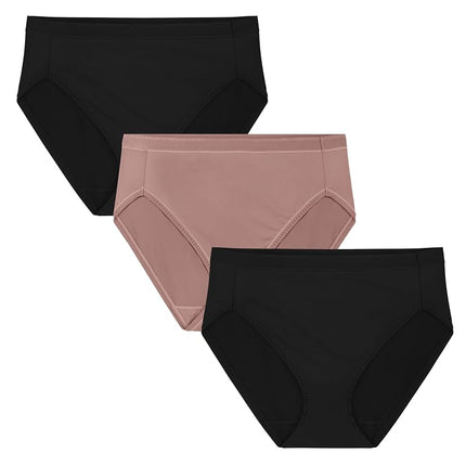 Vanity Fair Women's Comfort Where It Counts No Ride Up Panties, Hi Cut - 3 Pack - Black/Blush/Black, 7