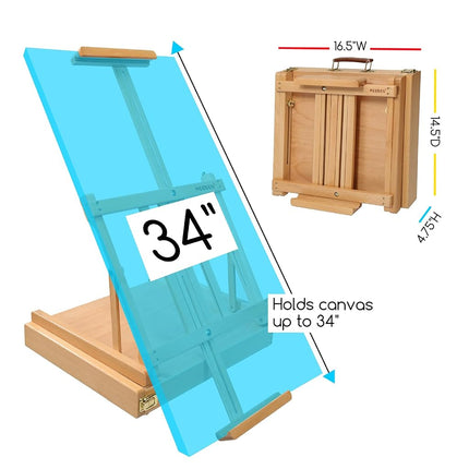 MEEDEN Studio Sketchbox Table Easel with Metal Lined Drawer - Adjustable Solid Beech Wood Tabletop Easel, Artist Easel with Storage, Perfect for Studio or Plein Air - Holds canvases up to 34" high