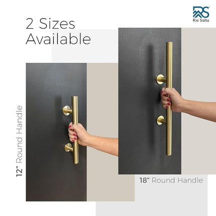 Rio Salto 12-Inch Brushed Brass Gold Barn Door Handle Kit, Closet Door Handle Stainless Steel, Pull Handle and Flush Handle Set, Heavy Duty Large Sliding Door Handles Hardware Included (1-Door Pack)