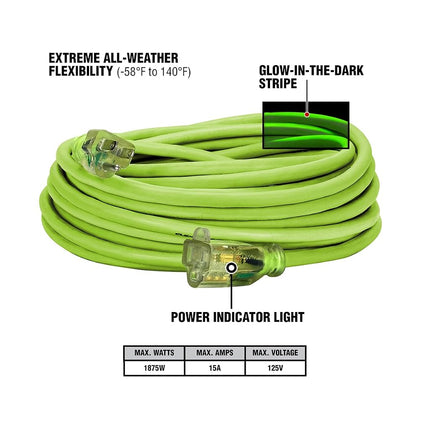 Rallonge Flexzilla Pro, 14/3 AWG SJTW, 15,2 m, fiche lumineuse, intérieur/extérieur, ZillaGreen - FZ512730