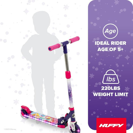 Huffy Disney Princess Light Up Inline Scooter for Girls, Ideal for Ages 5+ Years Old, 2-Wheels, Disney Princess Graphics, LED Lights, Foldable, Lightweight, Durable and Safe, Purple