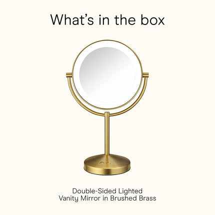 Conair Lighted Makeup Mirror, Double-Sided LED Vanity Mirror with 1X/10X Magnification, 3 Light Settings, 3 Modes, 360� Rotation, Brushed Brass Finish