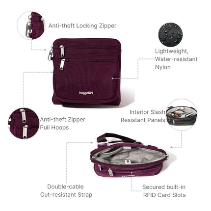 Baggallini Securtex Anti-Theft Crossbody, Mulberry, One Size