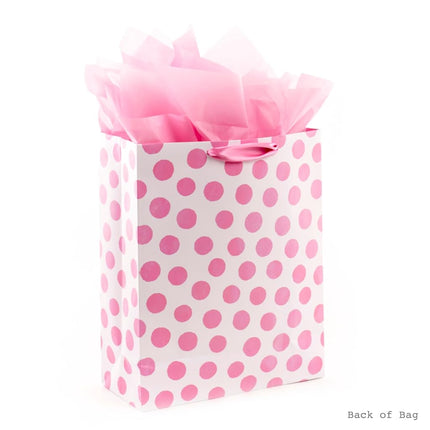 Hallmark Extra Large 15" Gift Bag with Tissue Paper (Pinky Dots and Bow) for Birthdays, Easter, Baby Showers, Bridal Showers, All Occasions