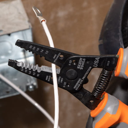 Klein Tools 11055RINS 1000V Insulated Klein Kurve Wire Stripper/Cutter Cuts and Strips 10-18 Solid and 12-20 Stranded AWG Wire, Orange