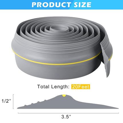 Papillon Universal Garage Door Bottom Threshold Seal Strip,Weatherproof Rubber DIY Weather Stripping Replacement, Not Include Sealant/Adhesive (20Ft, Grey)