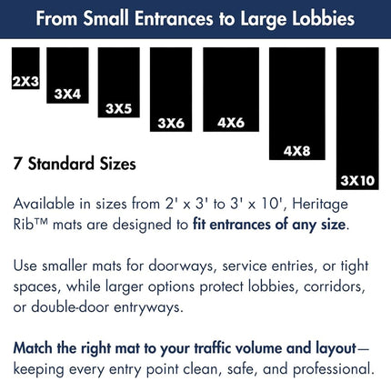 NoTrax 117 Heritage Rib Entrance Mat, for Lobbies and Indoor Entranceways, 3' Width x 5' Length x 3/8" Thickness, Gray