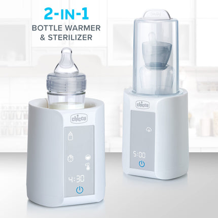 Calienta biberones y esterilizador digital Chicco para biberones, potitos y bolsas de leche | Elimina el 99.9% de los gérmenes | 4 opciones de calentamiento | Pantalla táctil digital | Apagado automático y alerta sonora