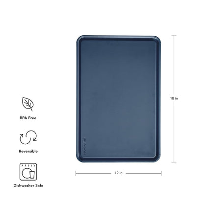 KitchenAid Classic Plastic Cutting Board with Perimeter Trench and Non Slip Edges, Dishwasher Safe, 12 x 18 inch, Ink Blue