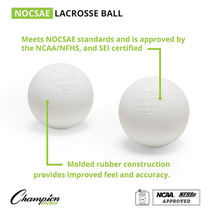 Champion Sports LBW3SET Nocsae Lacrosse Ball Set, 3, White