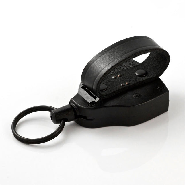 KEY-BAK SUPER48 SD 13oz. Locking Retractable Keychain, 36" Retractable Cord, Black Polycarbonate Case, Leather Duty Belt Loop, Oversized Split Ring