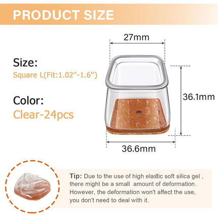 Ansible 24 pcs Square Large Chair Leg Floor Protectors, Furniture Felt Pads Silicone Covers caps for Chairs,Chair Leg Protectors for Hardwood Floors (Large fit:1.1''-1.45'')…