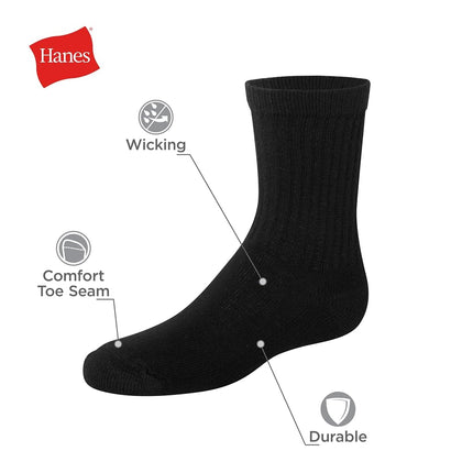 Hanes Chaussettes d'uniforme garçon, anti-humidité, fond rembourré, 10 paires, noir – Paquet de 12, Moyen