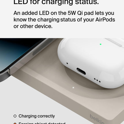 Belkin BoostCharge Pro 2-in-1 Wireless Charging Pad with MagSafe 15W, Fast Charging iPhone Charger Compatible with iPhone 15, 14, 13, and 12 Series, AirPods, and Other MagSafe Enabled Devices - Sand