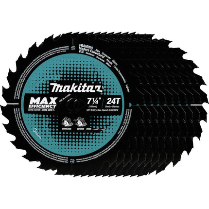 Makita B-61656-10 Lame de scie circulaire avec pointes au carbure 24T, efficacité maximale, pour charpente, 7-1/4 po