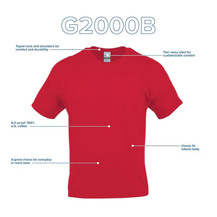 Gildan Youth Ultra Cotton T-Shirt, Style G2000B, Multipack, Carolina Blue (2-Pack), S