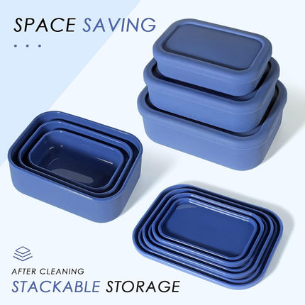 Keweis Silicone Food Storage Containers, Set of 3 Bento Lunch Box Containers with Lids, Hard-Shell Silicone, Airtight, Microwave, Dishwasher and Freezer Safe (10oz, 23.6oz, 44oz) (Dark Blue) (CGJ-1)