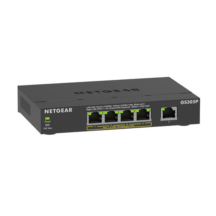 NETGEAR 5-Port PoE Gigabit Ethernet Unmanaged Essentials Switch (GS305P) - with 4 x PoE+ @ 63W, Desktop or Wall Mount