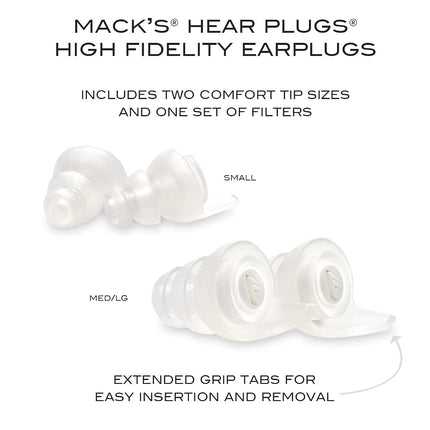 Mack's Hear Plugs High Fidelity Ear Plugs for Concerts, Musicians, Motorcycles, Noise Sensitivity - 1 Pair (2 Comfort tip Sizes) - Clear