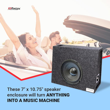 Atrend 8" Single Universal Truck Style Vented Subwoofer Enclosure - Mitered & Dado End Panels - Premium Carpeted Finish, Silver Spring-Loaded Terminal & 5/8" MDF Construction- Upgrade Your Audio Setup