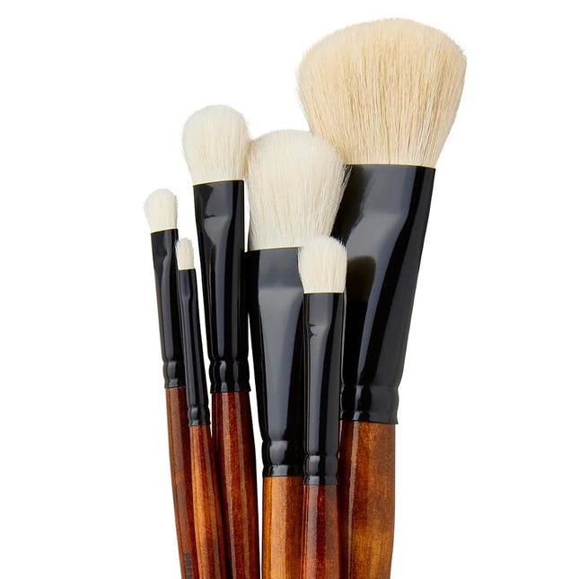KINGART 1050A Premium 6 Pc. Flat Oval Mop Artist Brush Set, White Super-Soft Natural Goat Hair, Short Handle, 6 Sizes for Oil, Acrylic and Watercolor