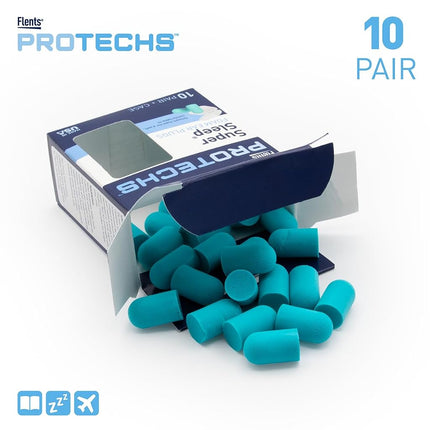Flents Protechs Super Sleep Foam Ear Plugs, NRR 29, 10 Pair, Teal