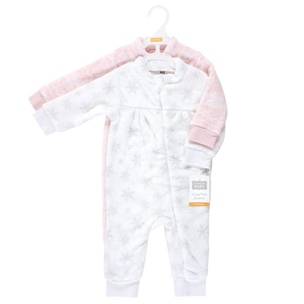 Hudson Baby baby-girls Plush Jumpsuits, Snowflakes, 0-3 Months