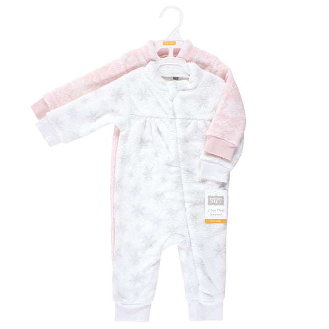 Hudson Baby baby-girls Plush Jumpsuits, Snowflakes, 0-3 Months
