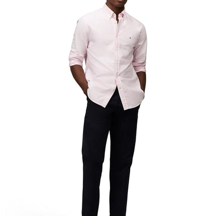 Tommy Hilfiger Mens Long Sleeve Oxford Shirts in Regular Fit, Men's Button Down Shirts, Also Available in Big and Tall, Classic Pink/White, XL