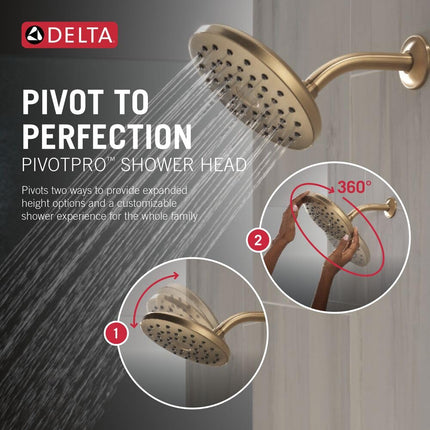 Delta PivotPro Brushed Gold Rain Showerhead, Single Setting 7 Inch Round Shower Head, Showerheads, 1.75 GPM Flow Rate, Champagne Bronze 75104CZ